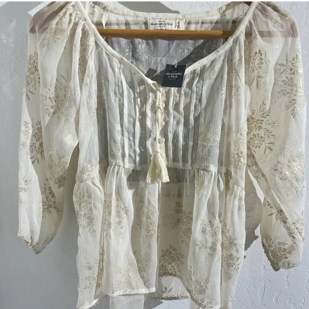 Zara Beige Floral Blouse with Button Detail - Picture 3 of 8